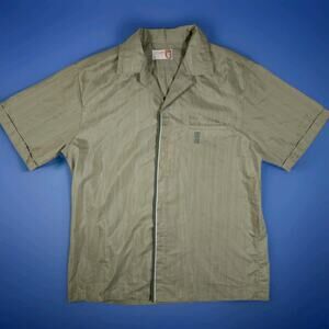 Vintage 1960s Iolani Hawaii Shirt Large Green Hidden Placket Tiki Embroidery